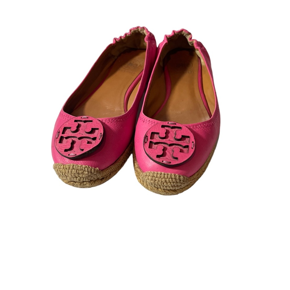 Tory Burch Hot Pink Leather Logo Espadrille Flats
